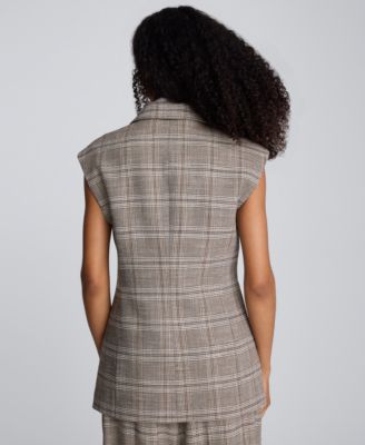 Women’s Longline Glen Plaid One-Button Vest