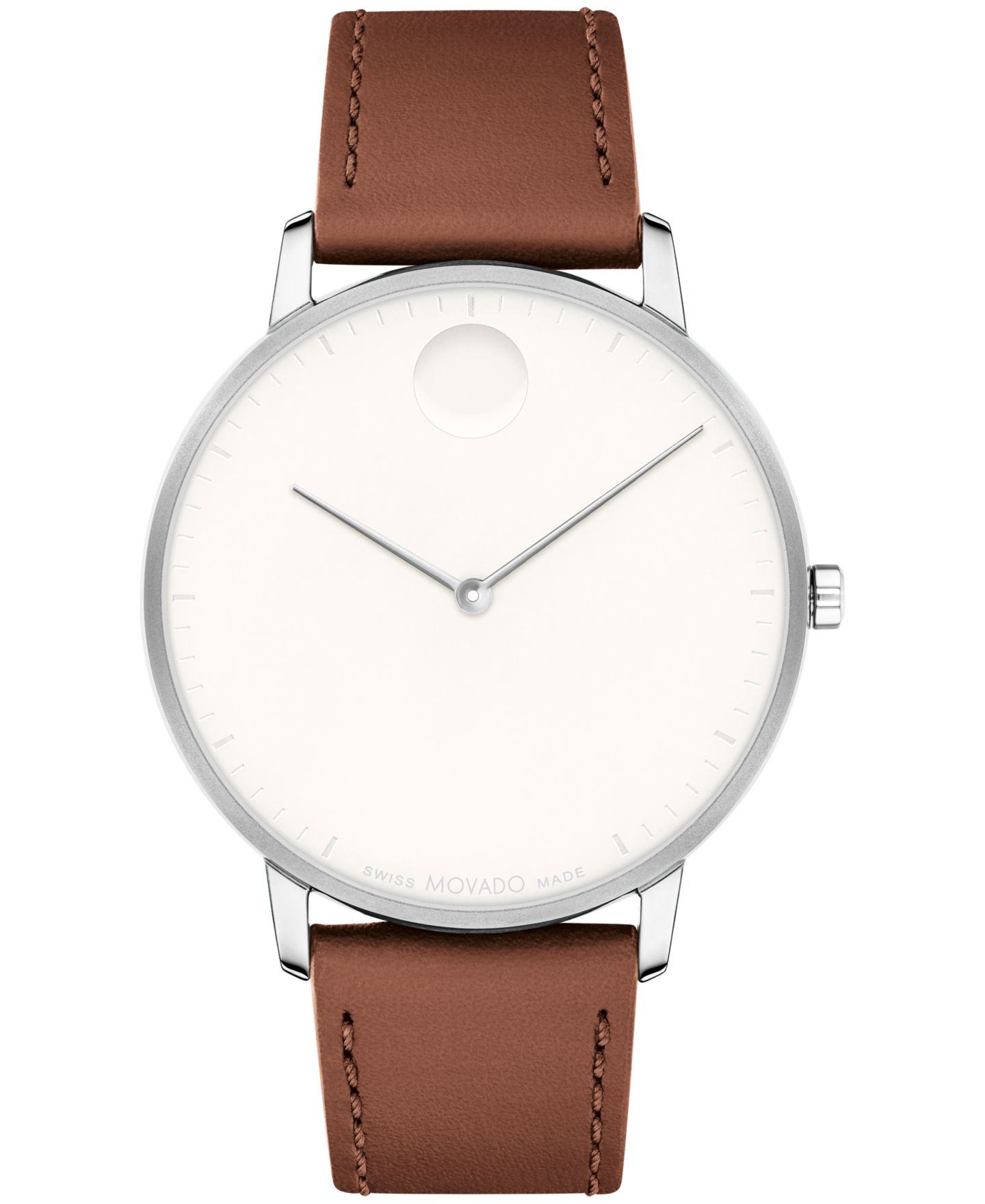 Часы Movado Unisex Face Swiss Quartz Cognac Leather Watch, 41mm — фото 1