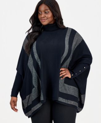 Plus Size Solid Turtleneck Poncho Sweater, Macy's  Exclusive