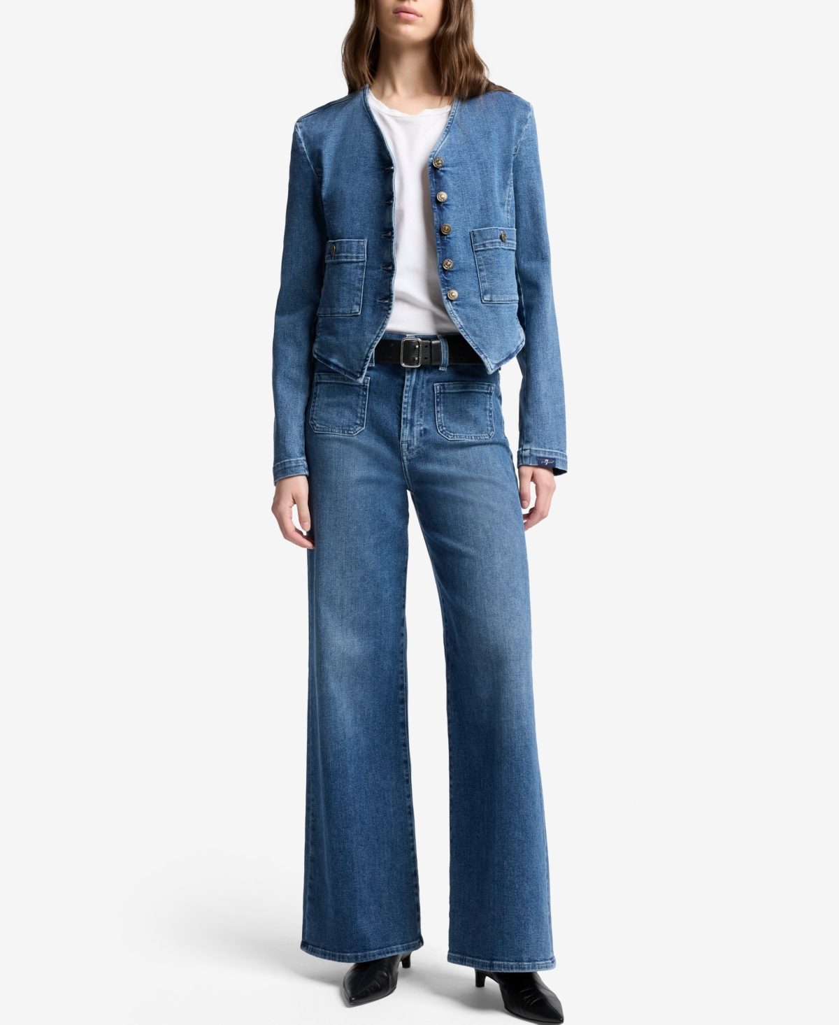 7 For All Mankind Juniors Collarless Jacket In Blue