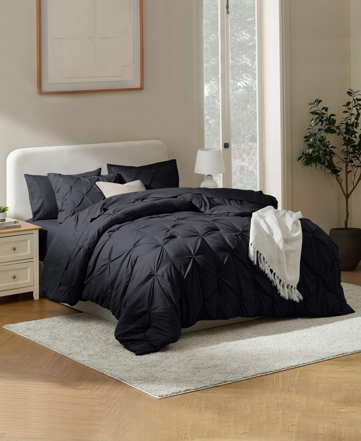 Nestl Luxury Soft Pinch Pleat 7-pc. Comforter Set, Queen In Black