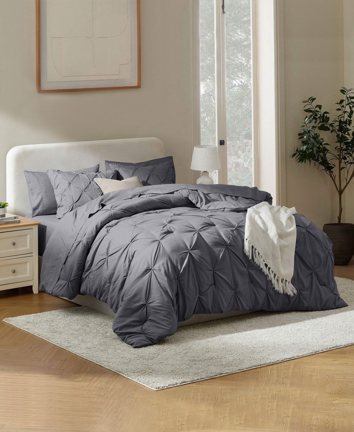 Nestl Luxury Soft Pinch Pleat 7-pc. Comforter Set, Queen In Gray