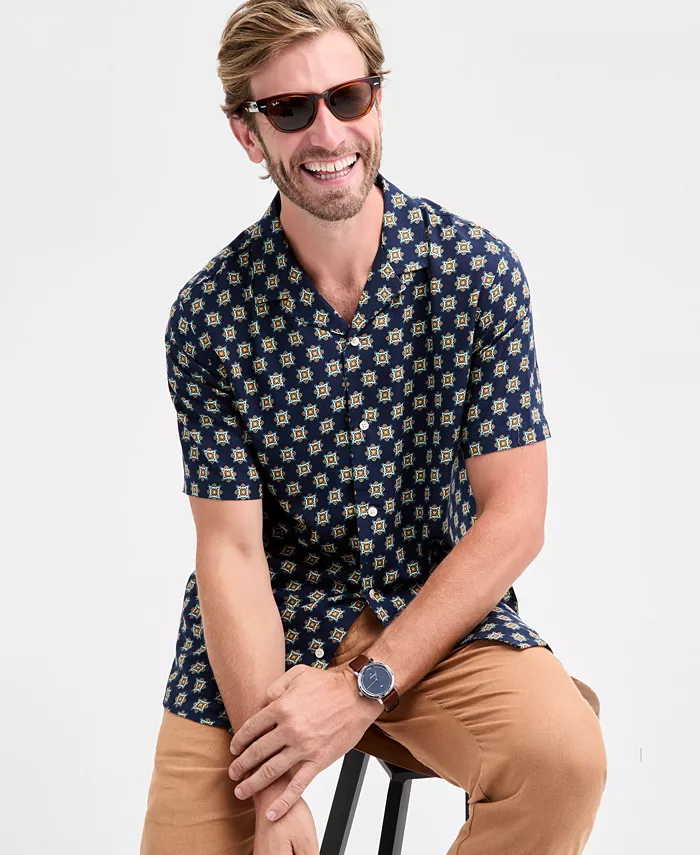 Men's Medallion-Print Camp Collar Short-Sleeve Shirt - thumbnail 4