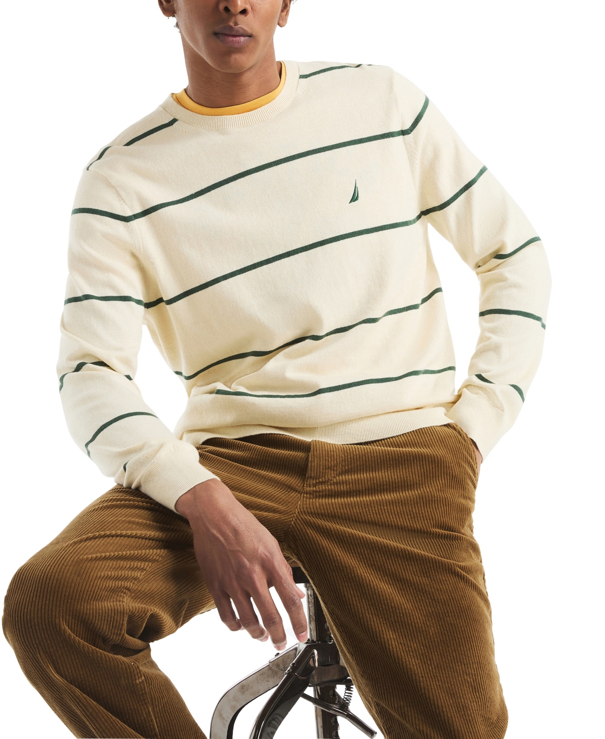 Nautica Men's Performance Striped Crewneck Sweater In Brown