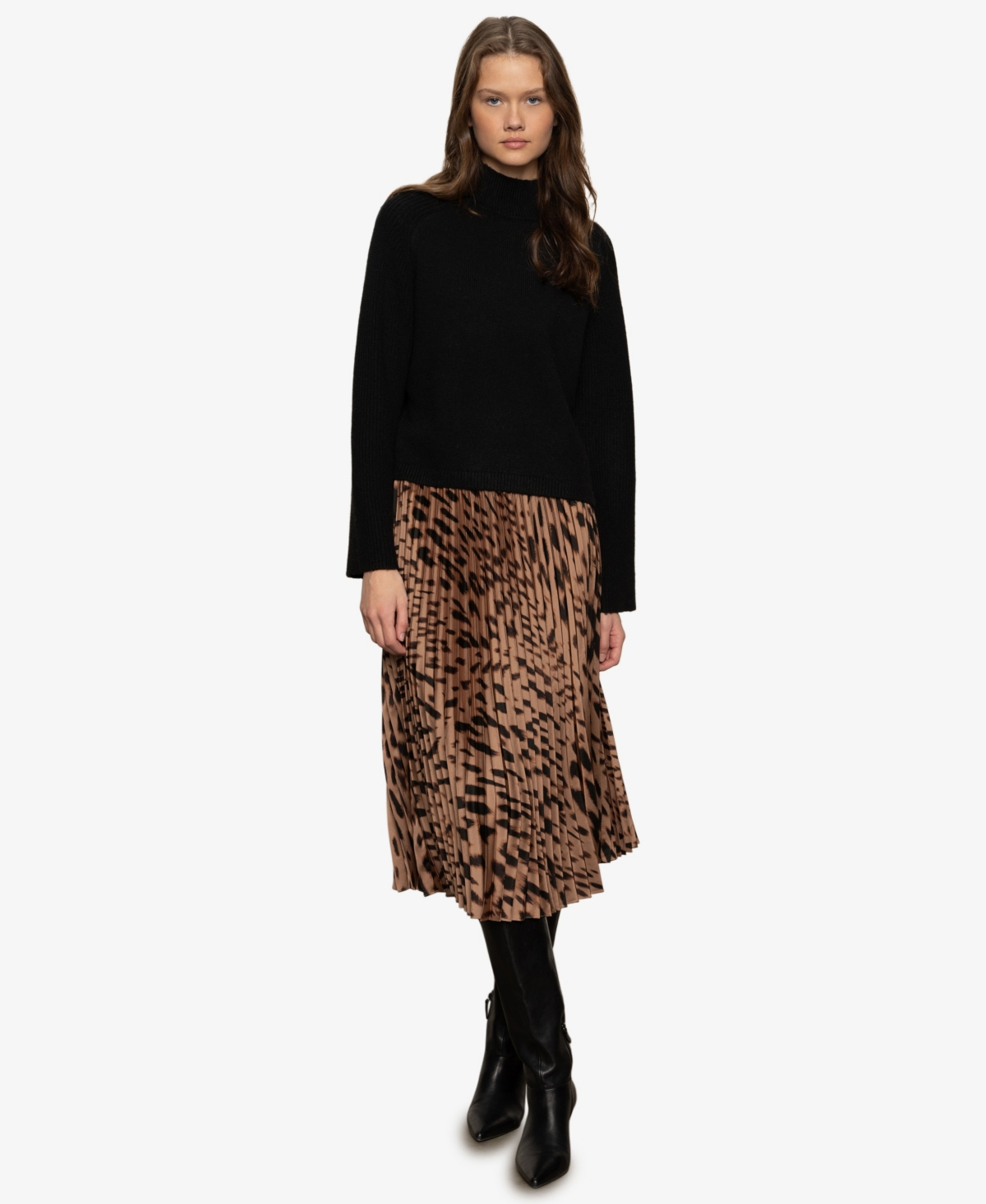 Sanctuary Nostalgia Abstract Leopard Print Pleated Skirt In Multi