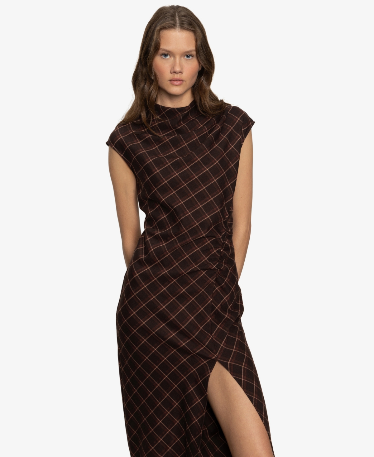 Sanctuary Autumn's Best Plaid Midi Dress In Brown