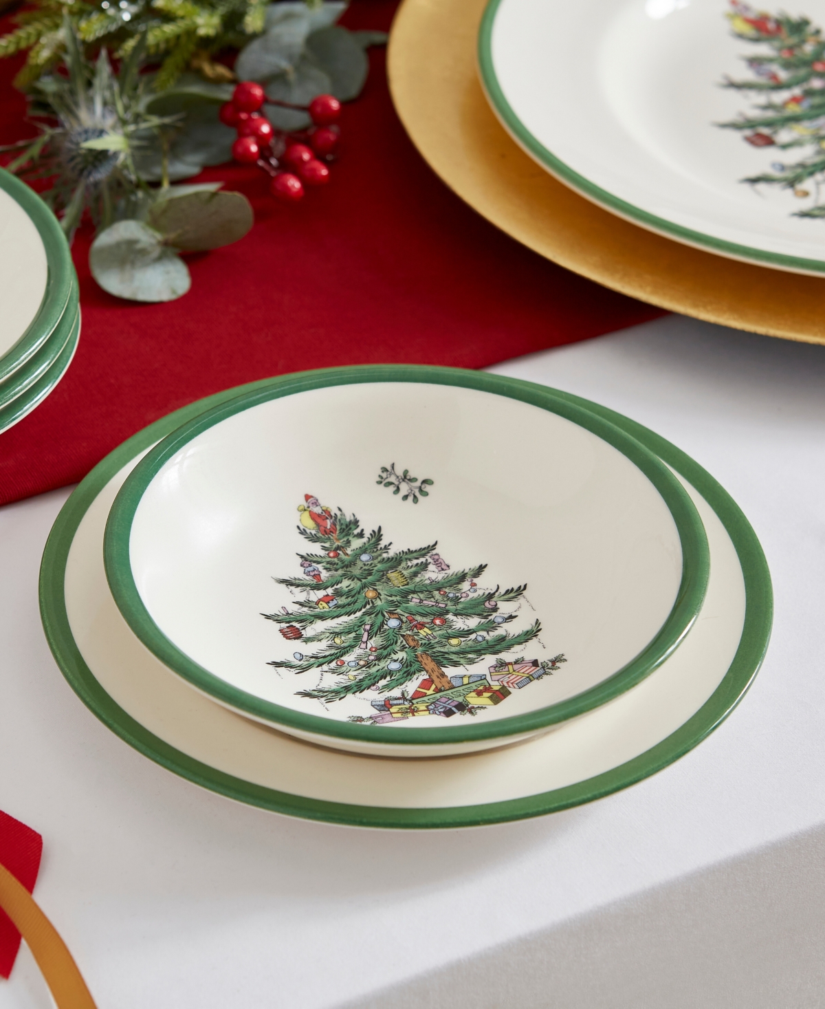 Spode Christmas Tree Small Cereal Bowls, Set Of 4 In Green