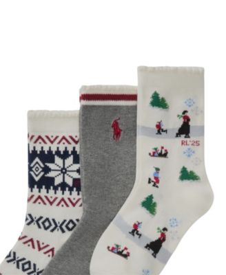 Little and Big Girls' Holiday Ice Skater Scenic Socks, 3-Pack Set