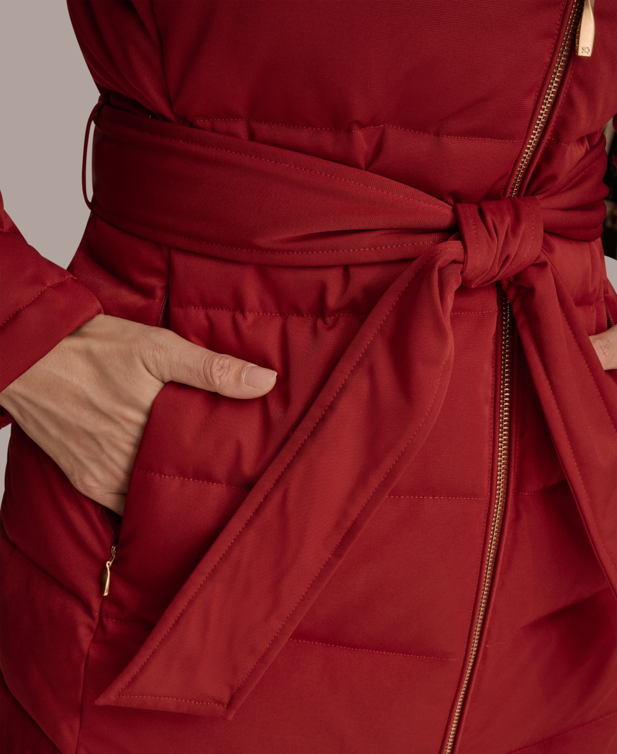 Donna Karan Women's Belted Asymmetric Puffer Coat In Red