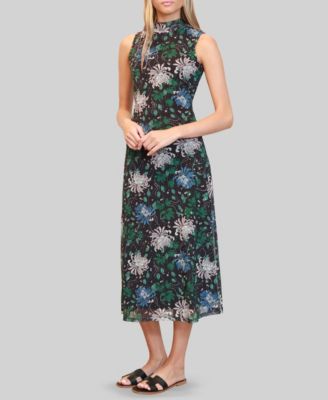 Almost Famous Juniors' Printed-Mesh Sleeveless Mock-Neck Midi Dress