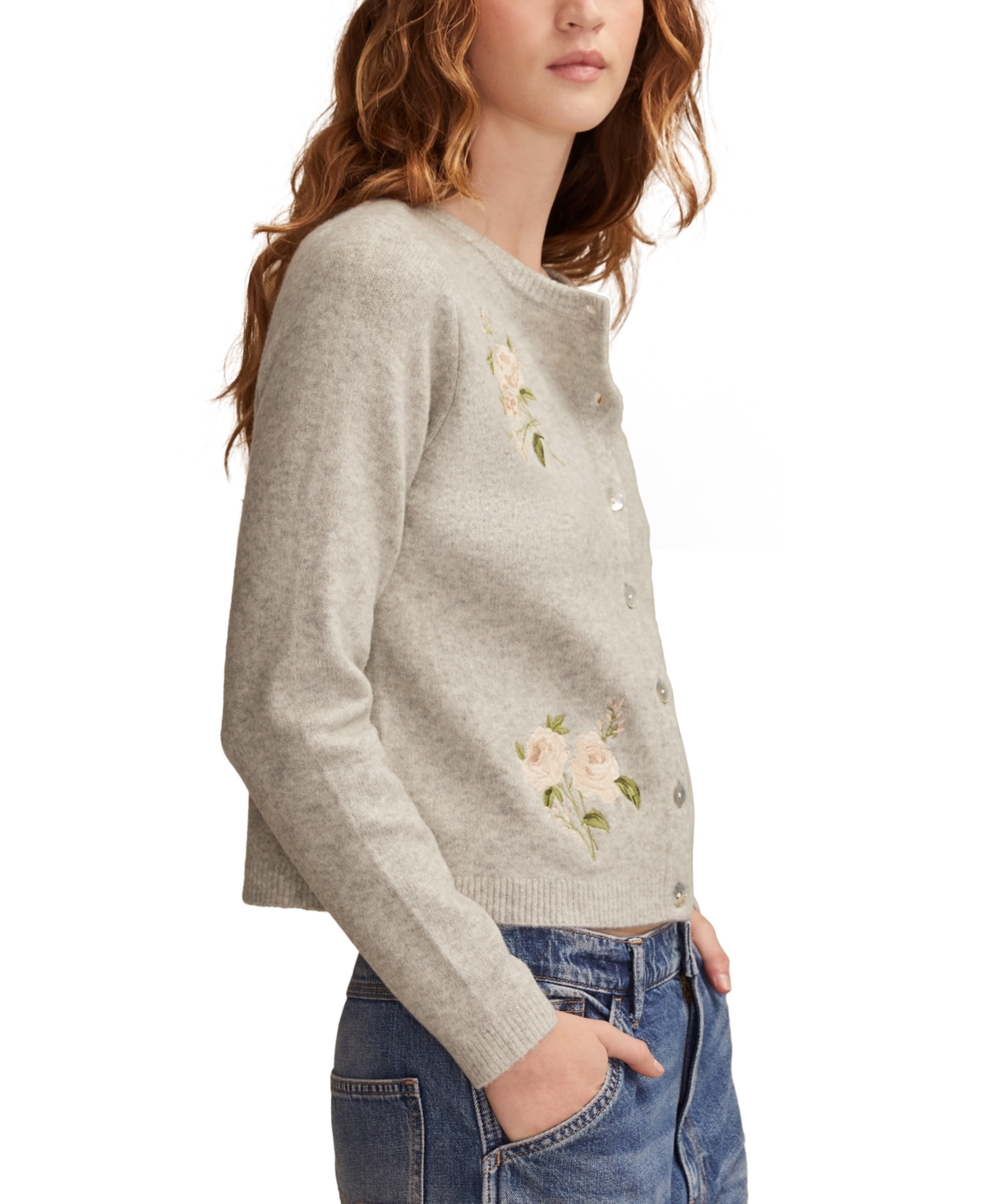 Lucky Brand Cloud Soft Embroidered Cardigan In Multi