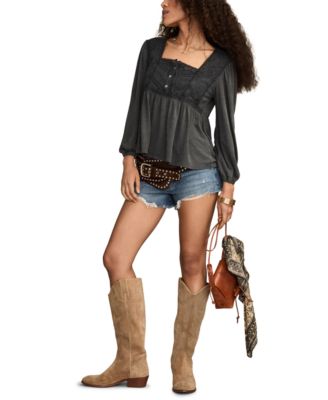 Women's Embroidered Yoke Square Neck Top