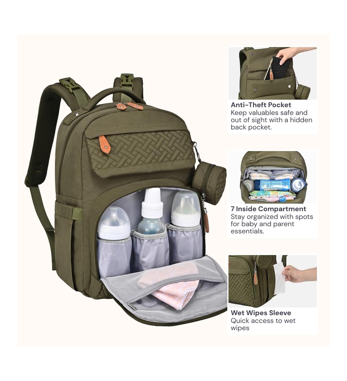 BabbleRoo Kids Diaper Bag Backpack Versatile Travel Mummy with Changing Pad & Accessories, Light Gray