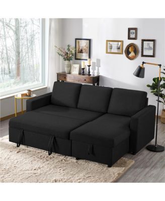 L-Shaped Reversible Sleeper Sectional Sofa with Chaise & USB & Type-C Ports Dark Gray