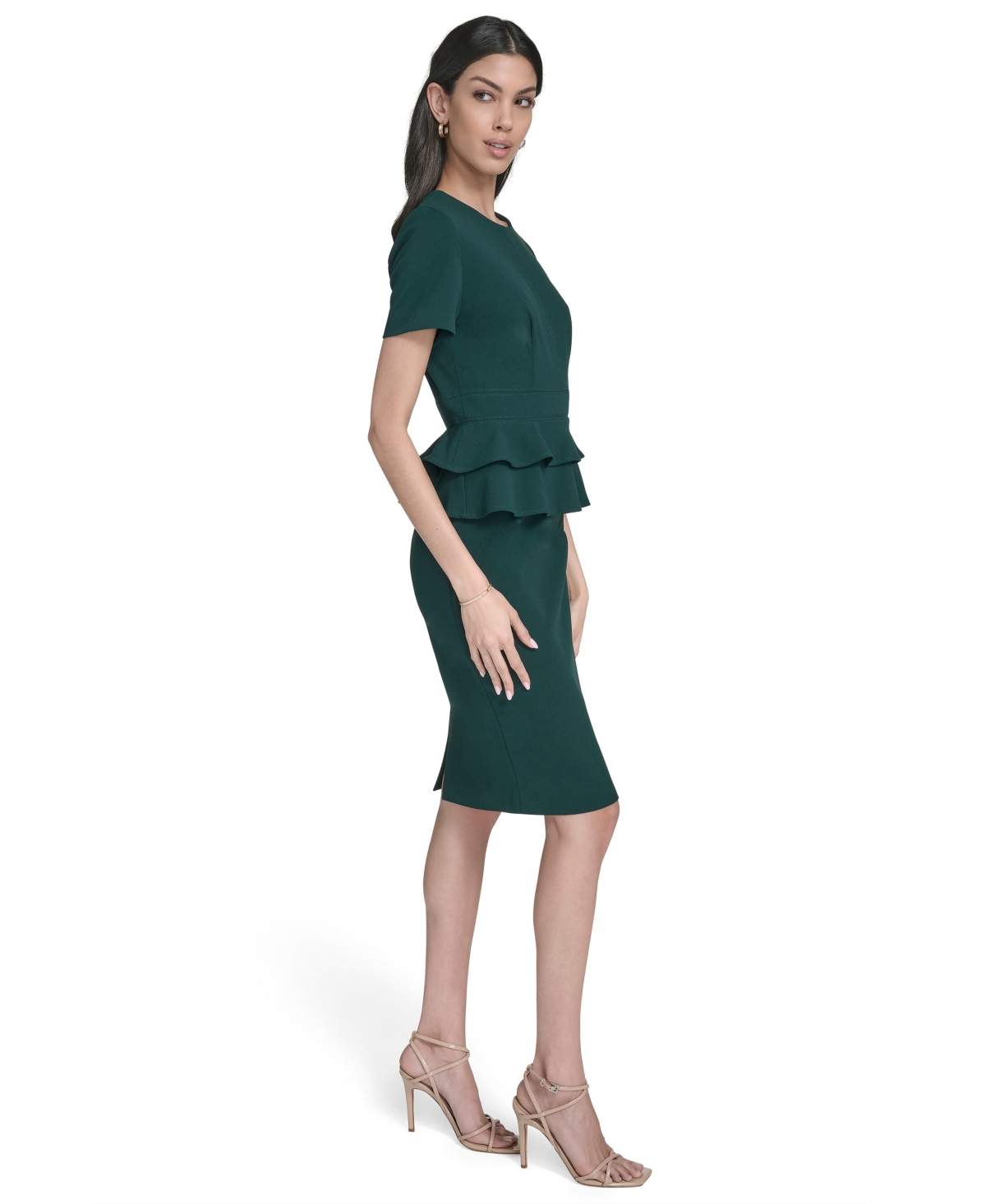 Calvin Klein Women's Short Sleeve Peplum Sheath Dress In Green