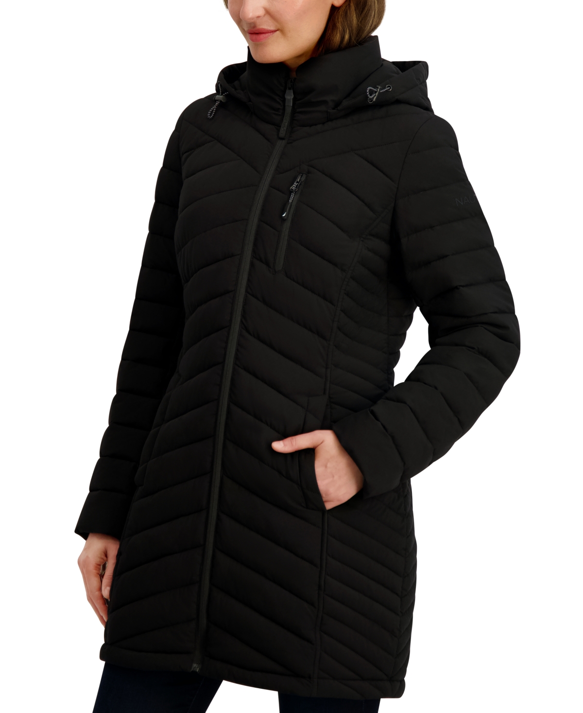 Nautica Plus Size Hooded Water-resistant Puffer Coat In Black