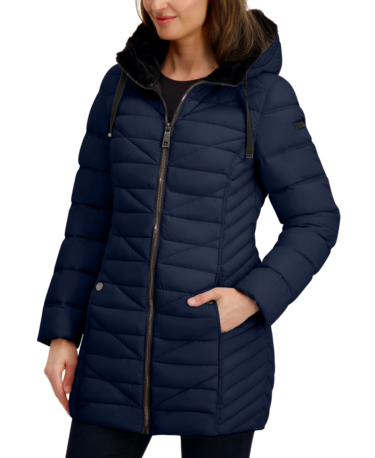 Nautica Women's Faux-fur-lined Hooded Puffer Coat In Blue