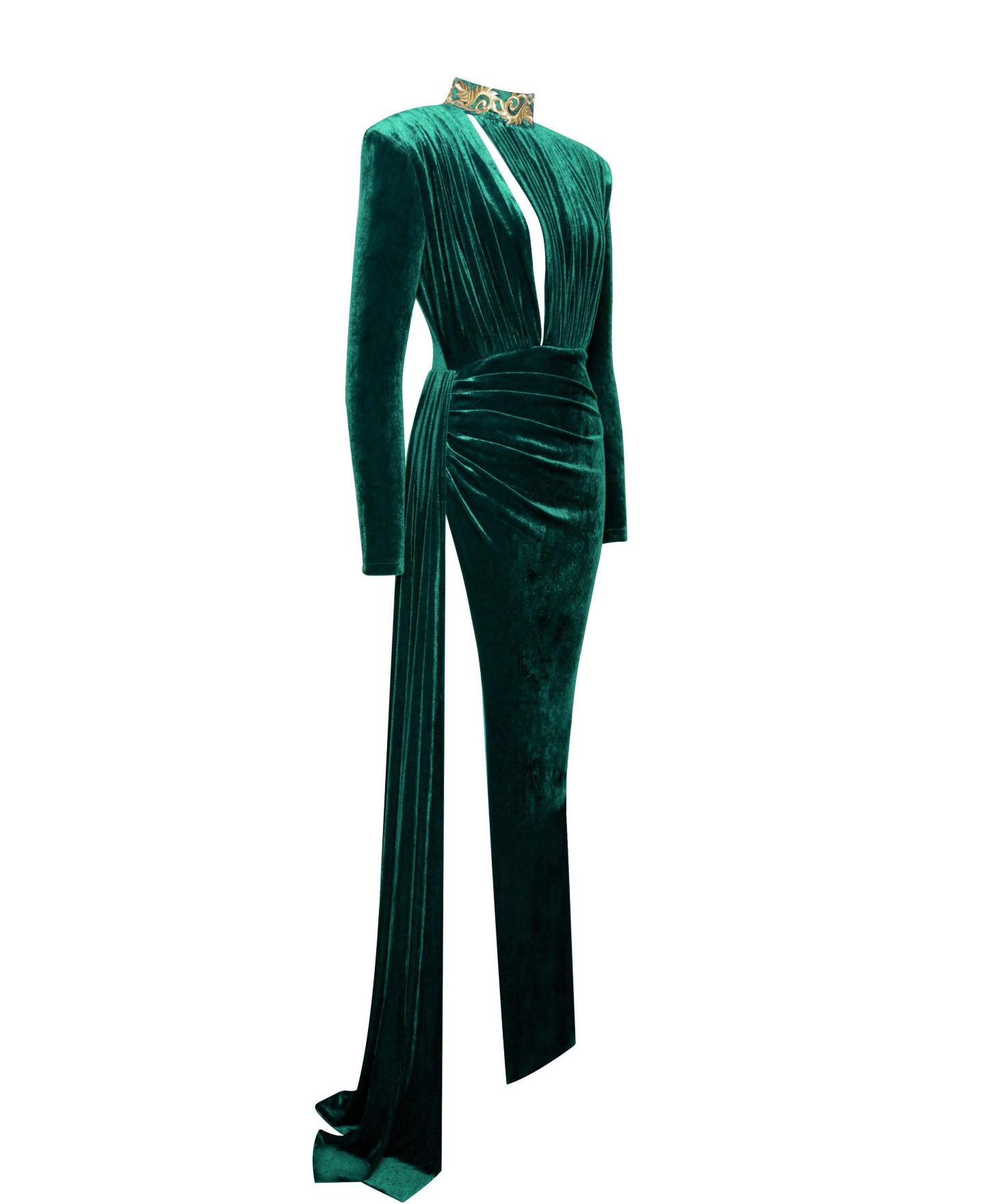 Женское платье Miss Circle Women Zenaida Emerald Green Cutout High Slit Velvet Gown, цвет: Изумрудный зелёный — фото 9