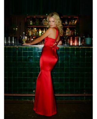 Women Ivona Red Halter Neck Double Duchess Satin Gown