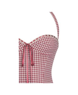 Women's Susanna Red Gingham Halter Drop Waist Midi Dress
