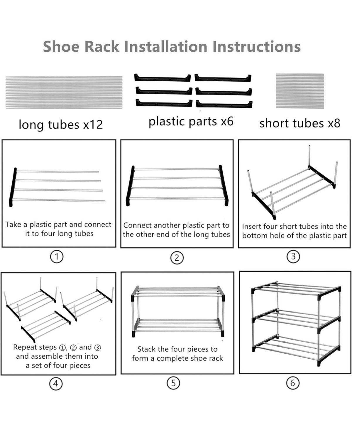 Vanirror Stackable Small Shoe Rack, Entryway, Hallway and Closet Space Saving Storage and Organization (3-Tier, Black)