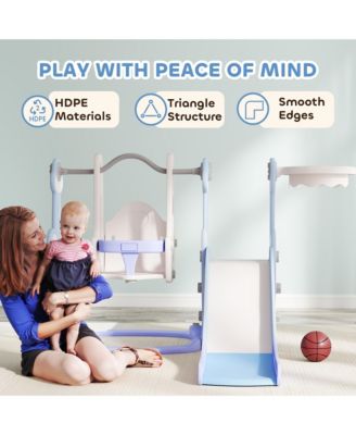 4 in 1 Toddler Slide and Swing Set w/ Climber, Basketball Hoop,