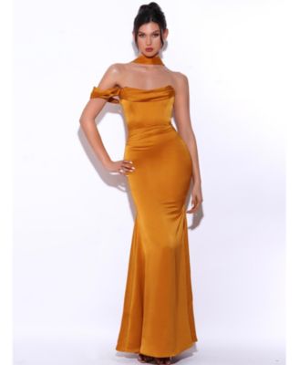 Women's Ivona Gold Halter Neck Double Duchess Satin Gown