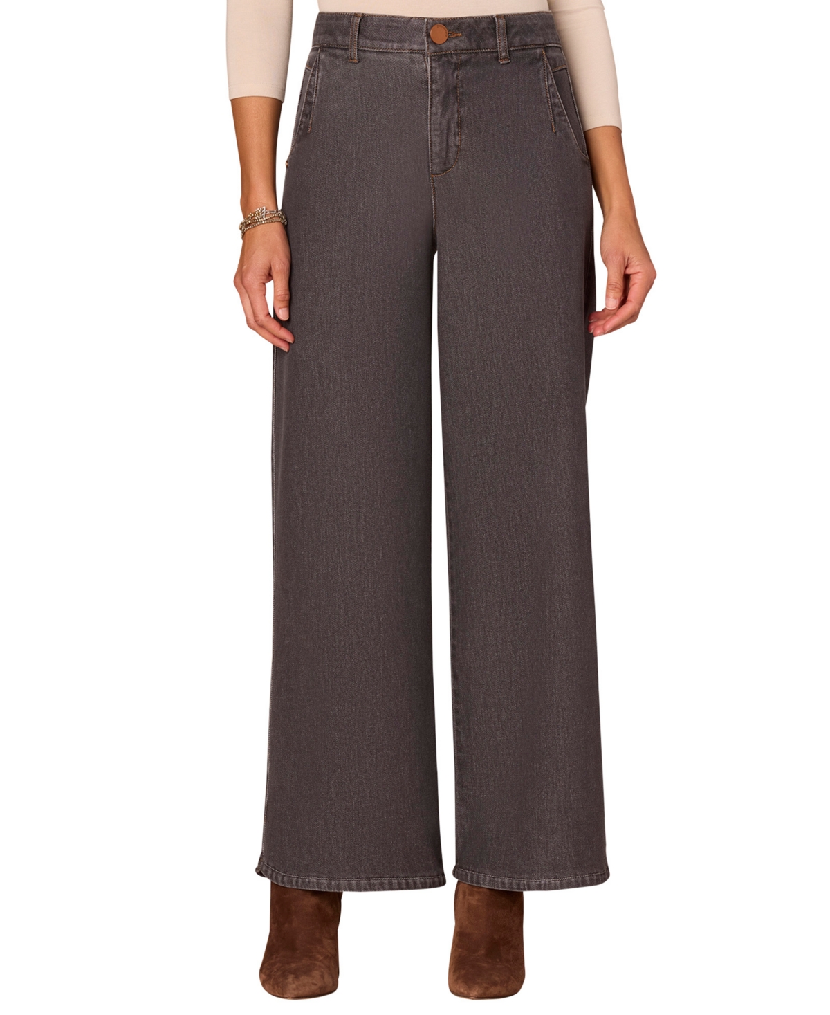 Democracy Petite Skyrise Wide Leg Jeans In Gray
