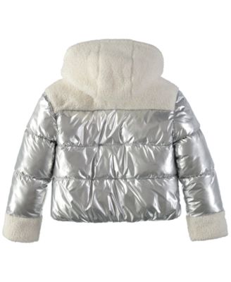 Big Girls Metallic Mixed Media Puffer Jacket