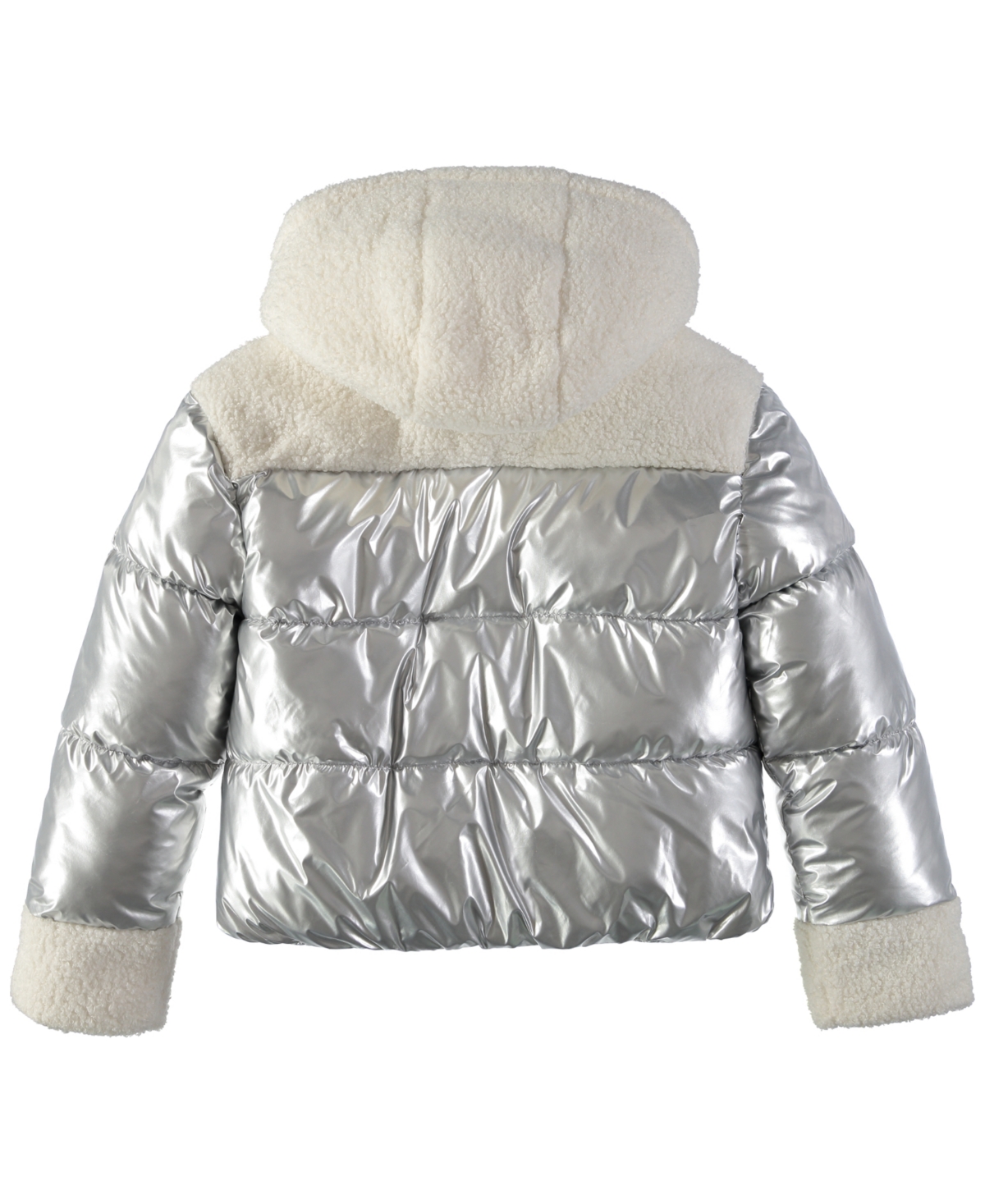Sam Edelman Little Girl's Hybrid Metallic & Faux Fur Puffer Jacket In Gray