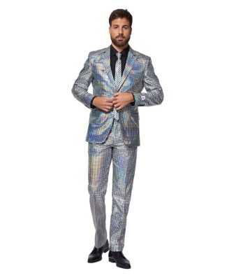 Men's Silver Suit - New Years And Christmas Party Costume - Metallic Shiny Silver - Includes Blazer, Pants and Tie