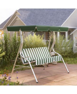 3-Person Porch Swing with Adjustable Canopy, & Stripe