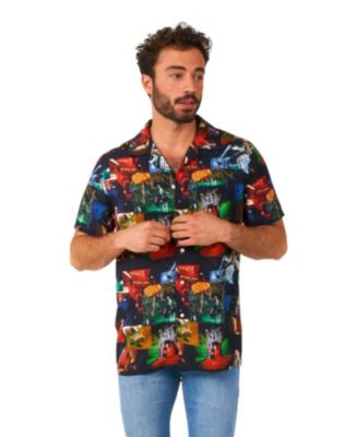 Men's Official GhostFace Hawaii Shirt - Halloween Themed Party Shirt - Short Sleeve - Multicolor
