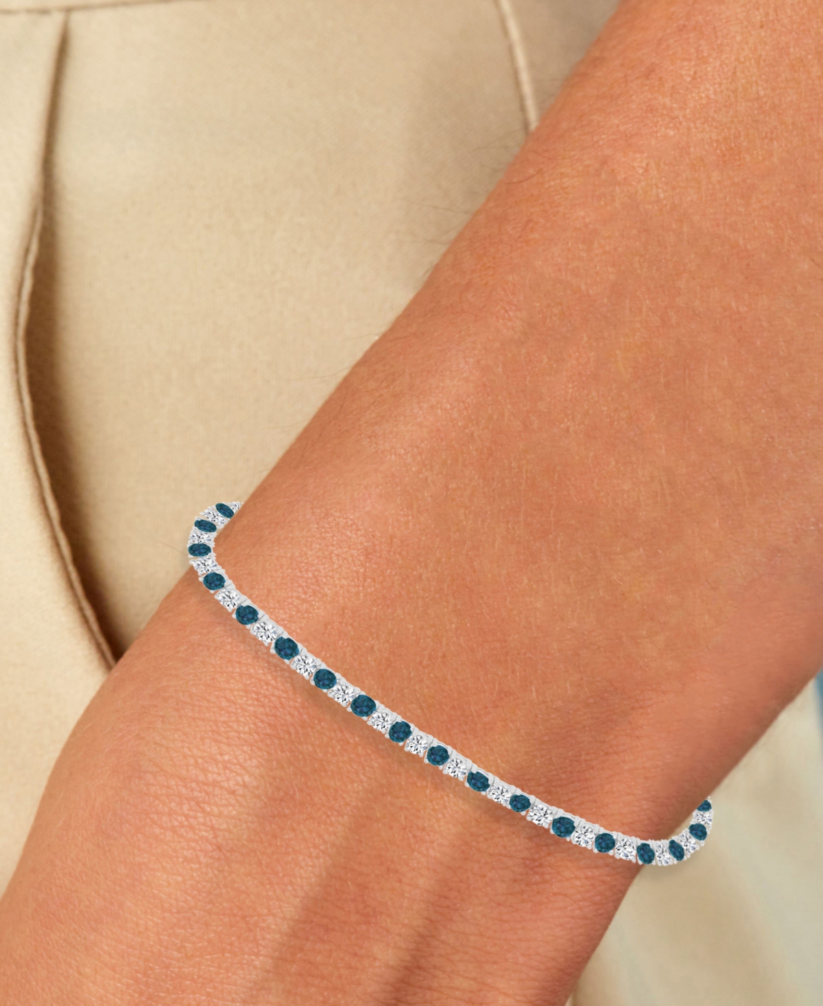 Macy's Round-cut Cubic Zirconia Bracelet In Sterling Silver In Blue