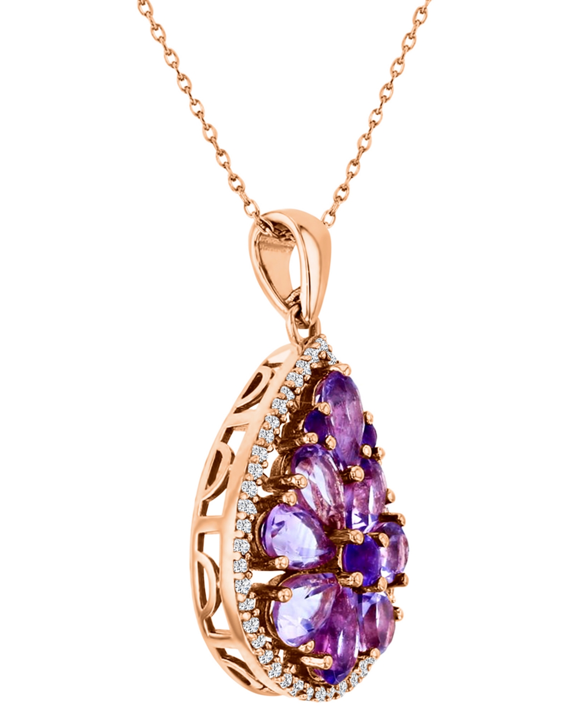 Macy's Rose De France & Amethyst Two-stone 18" Pendant Necklace In 14k Rose Gold-plated Sterling Silver In Pink