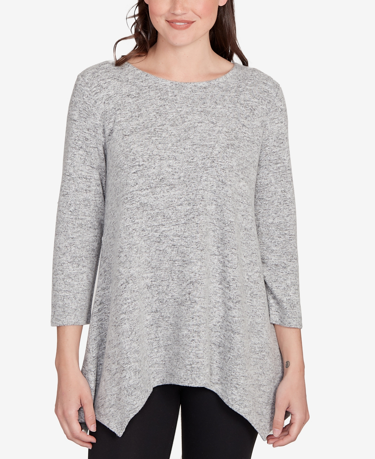 Ruby Rd. Petite Solid Spliced Cozy Knit Top In Gray