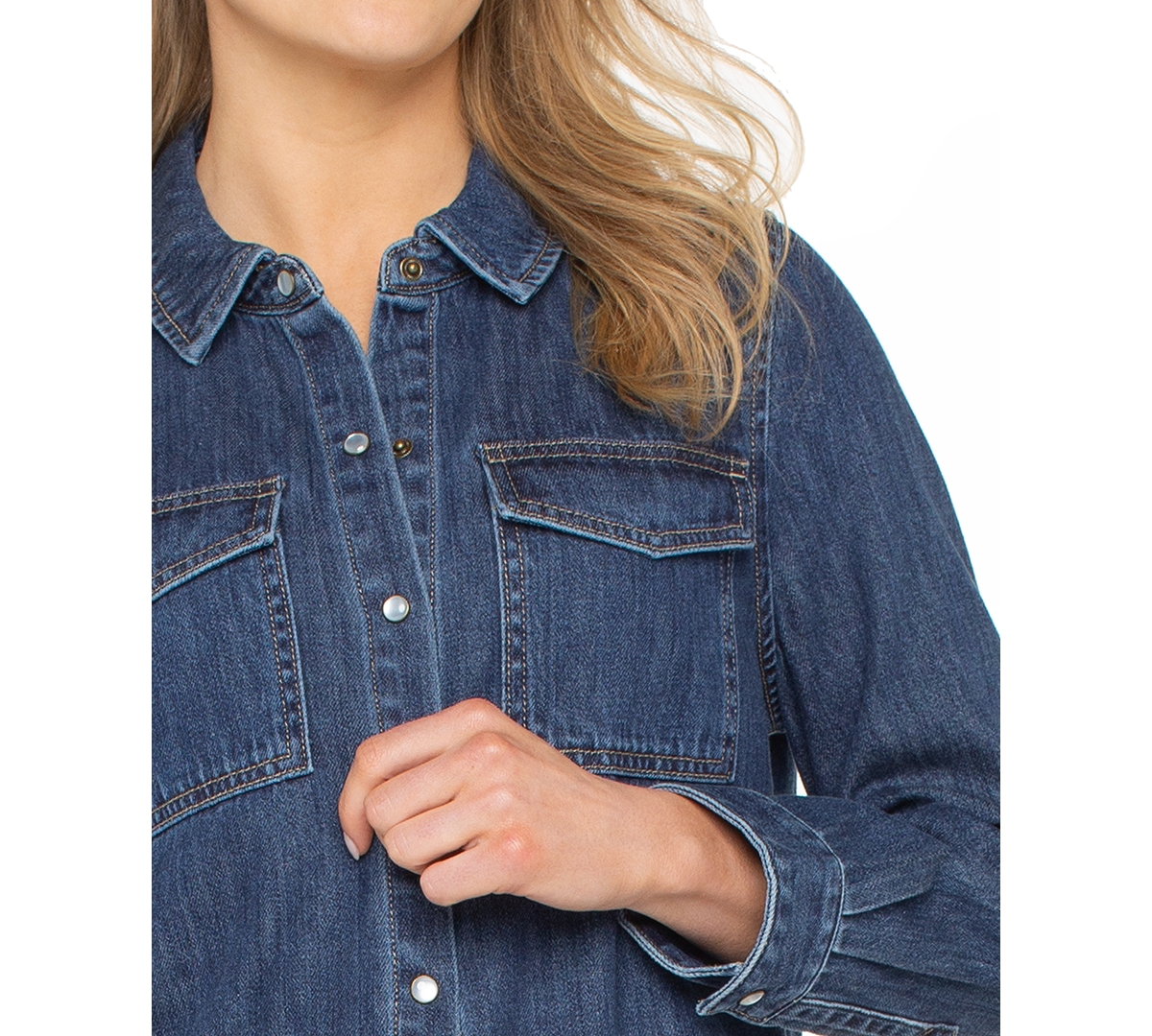 Liverpool Los Angeles Petite Button Front Shirt In Blue