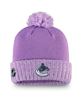Fanatics - Men's Heather Purple Vancouver Canucks Hockey Fights Cancer Cuffed Knit with Pom Hat