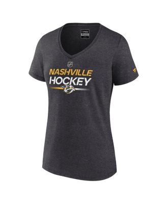 Women's Heather Charcoal Nashville Predators Authentic Pro Primary V-Neck T-Shirt