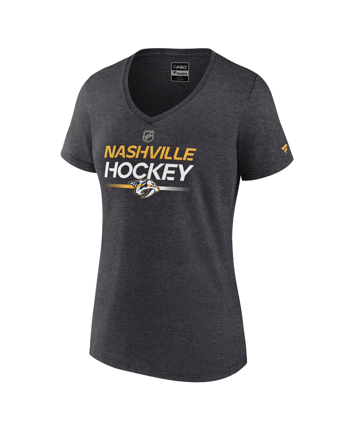 Fanatics Women's Heather Charcoal Nashville Predators Authentic Pro Primary V-neck T-shirt In Gray