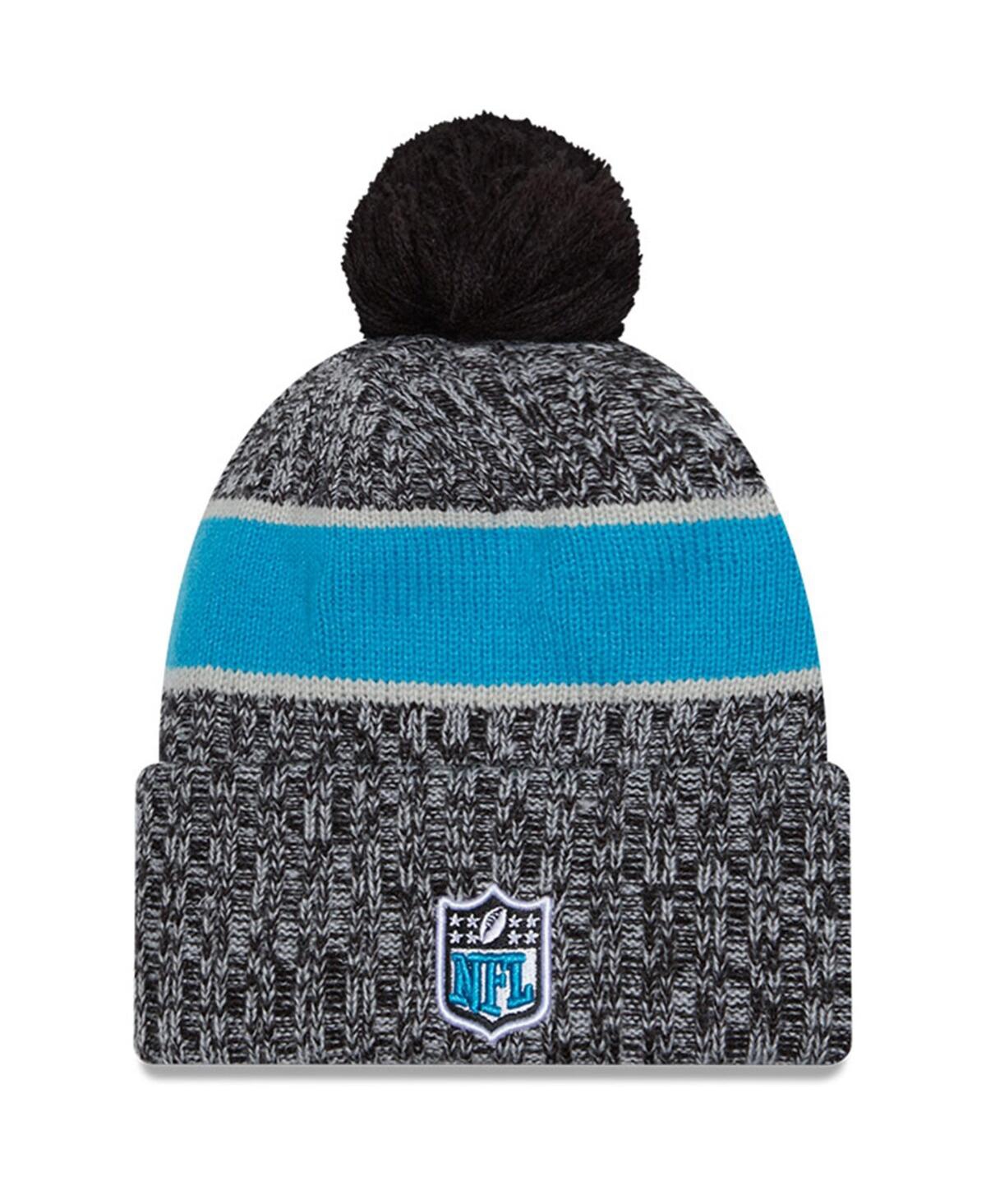 New Era Men's Black Carolina Panthers 2023 Sideline Cuffed Pom with Knit Hat