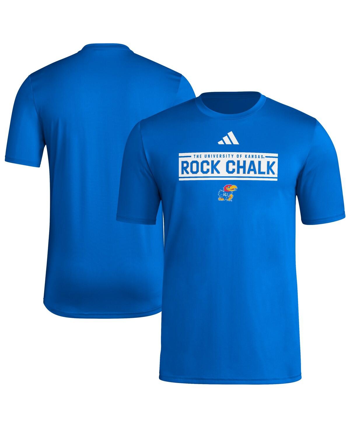 Adidas Originals Men's Royal Kansas Jayhawks Locker Slogan Pre-game T-shirt In Blue