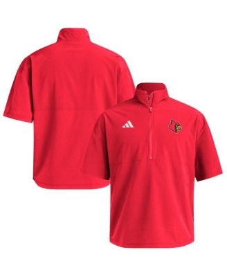 adidas - Men's Red Louisville Cardinals Woven Quarter-Zip Short Sleeve Pullover