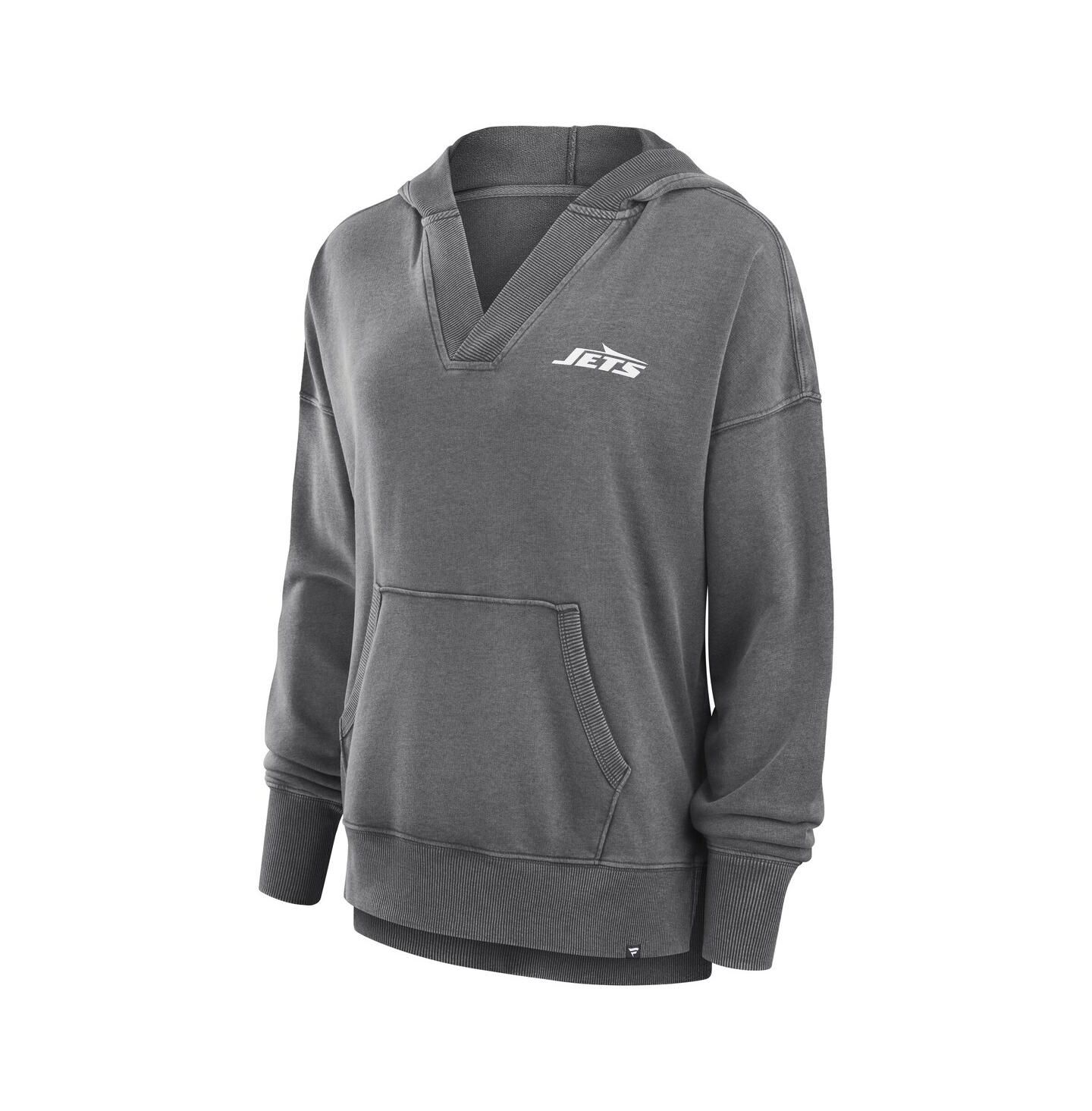 Женское худи Fanatics Heather Charcoal New York Jets Initiative Snow Wash French Terry V-Neck Pullover — фото 2