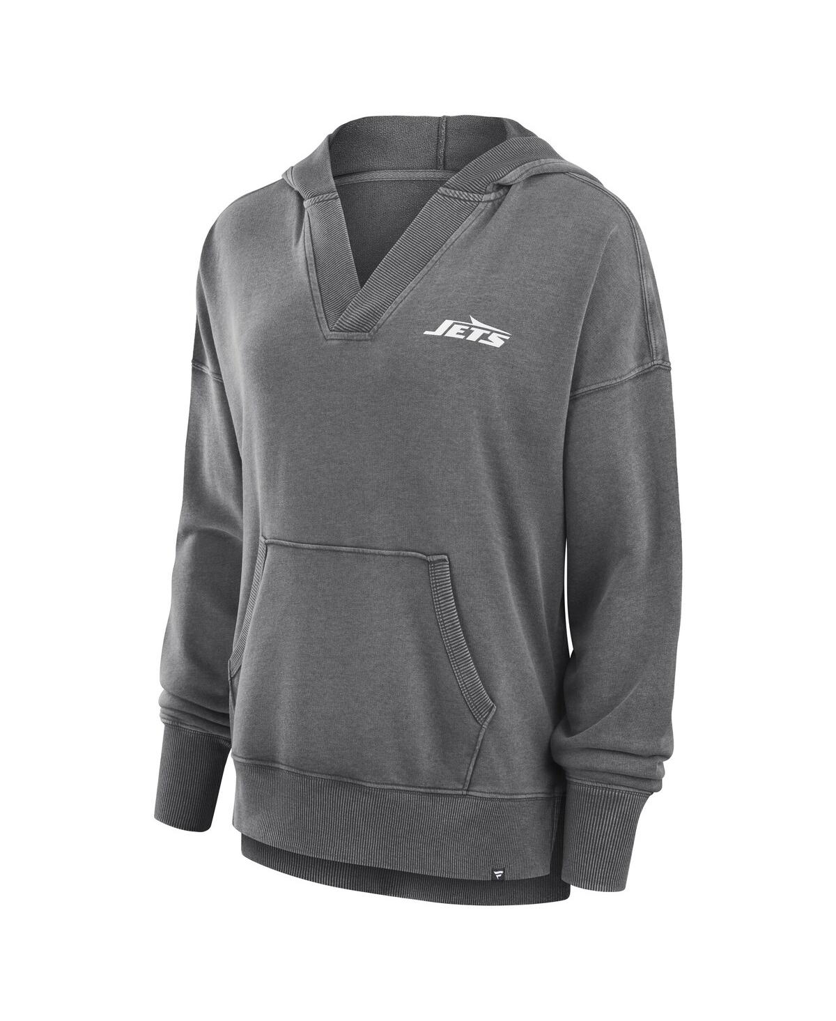 Fanatics Women's Heather Charcoal Minnesota Vikings Initiative Snow Wash French Terry V-neck Pullover Hoodie In Gray