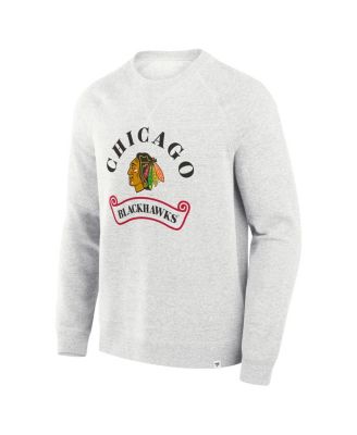 Men's Heather Gray Chicago Blackhawks Banner Fleece Raglan Pullover Sweatshirt