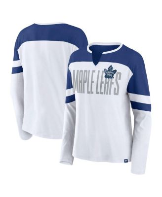 Fanatics - Women's White/Blue Toronto Maple Leaf's Frozen Long Sleeve Notch Neck T-Shirt