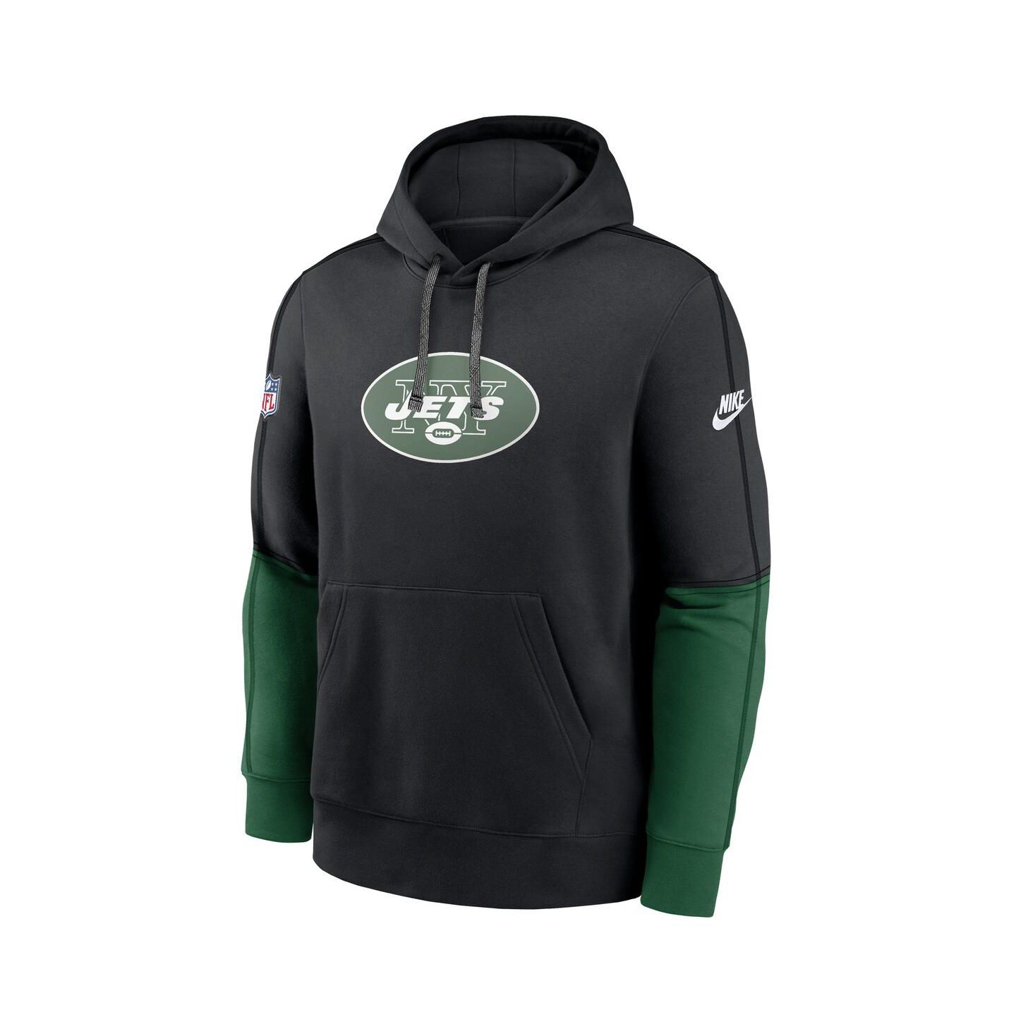 Мужское худи Nike New York Jets Throwback Logo Club из смесового трикотажа, Black — фото 2