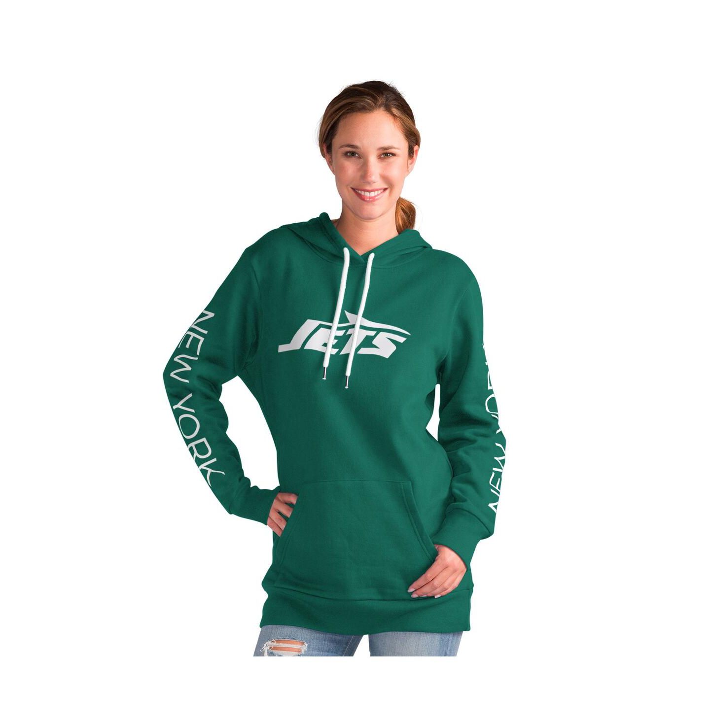 Женское худи G-III 4Her by Carl Banks Green New York Jets Extra Inning Pullover — фото 1