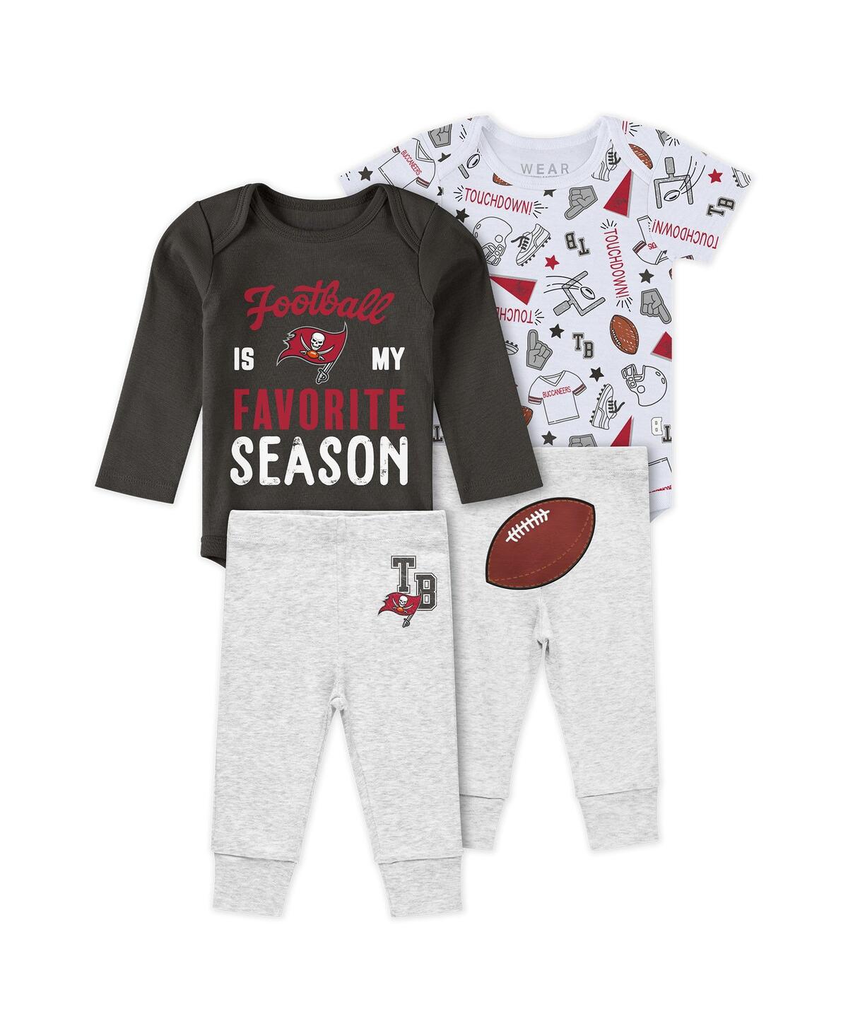 Wear By Erin Andrews Kids' Baby Boys And Girls 3-piece Tampa Bay Buccaneers Turn Me Around Bodysuits And Pant Set In Multi
